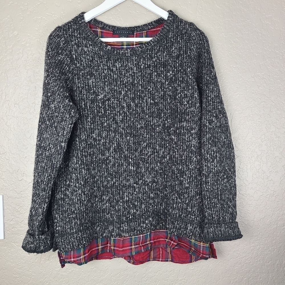 Sanctuary Knit Sweater with Plaid Shirt tail